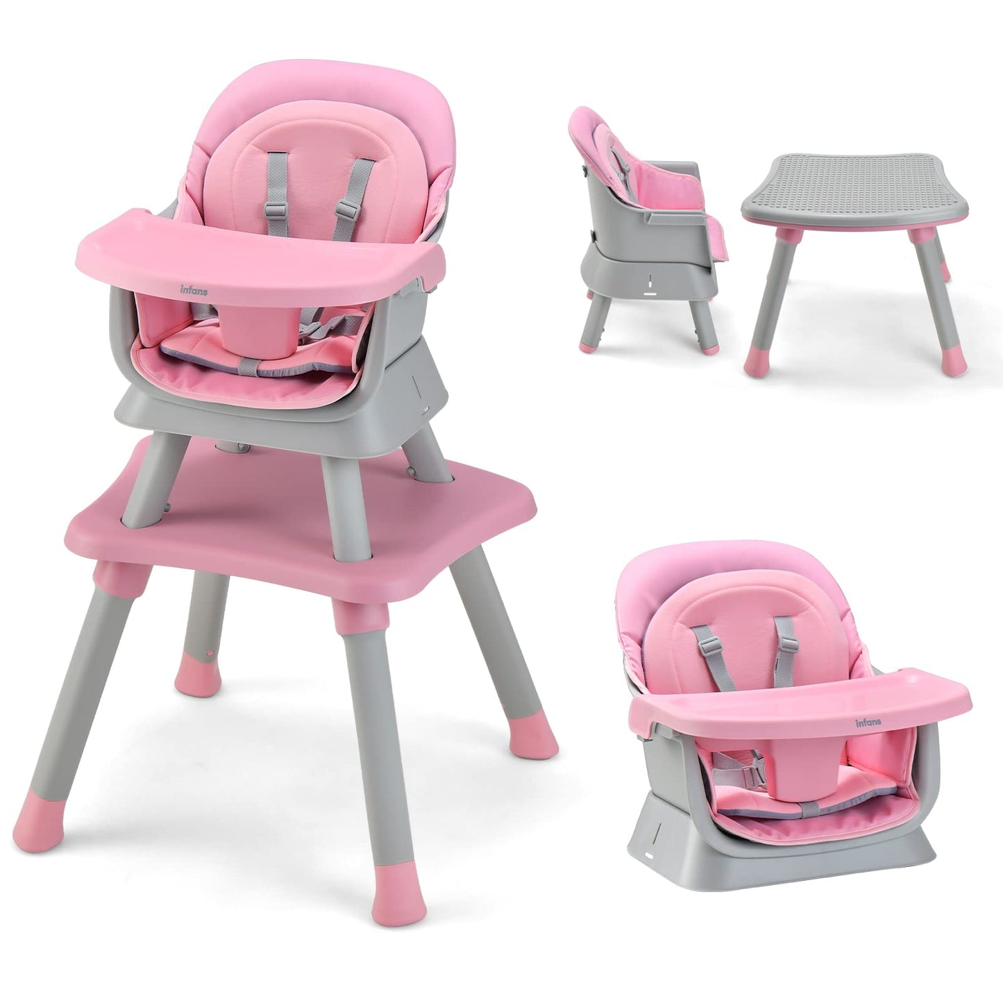 Infans 7 In 1 Baby High Chair, Convertible Highchair For Babies And Toddlers, Infant Dining Booster Seat, Building Block Table,