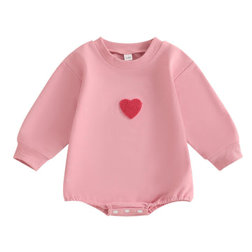 Fiomva Baby Girl Valentines Day Outfit Infant Bubble Romper Sweatshirt Newborn Sweater Top Toddler Fall Winter Clothes (A Embroi