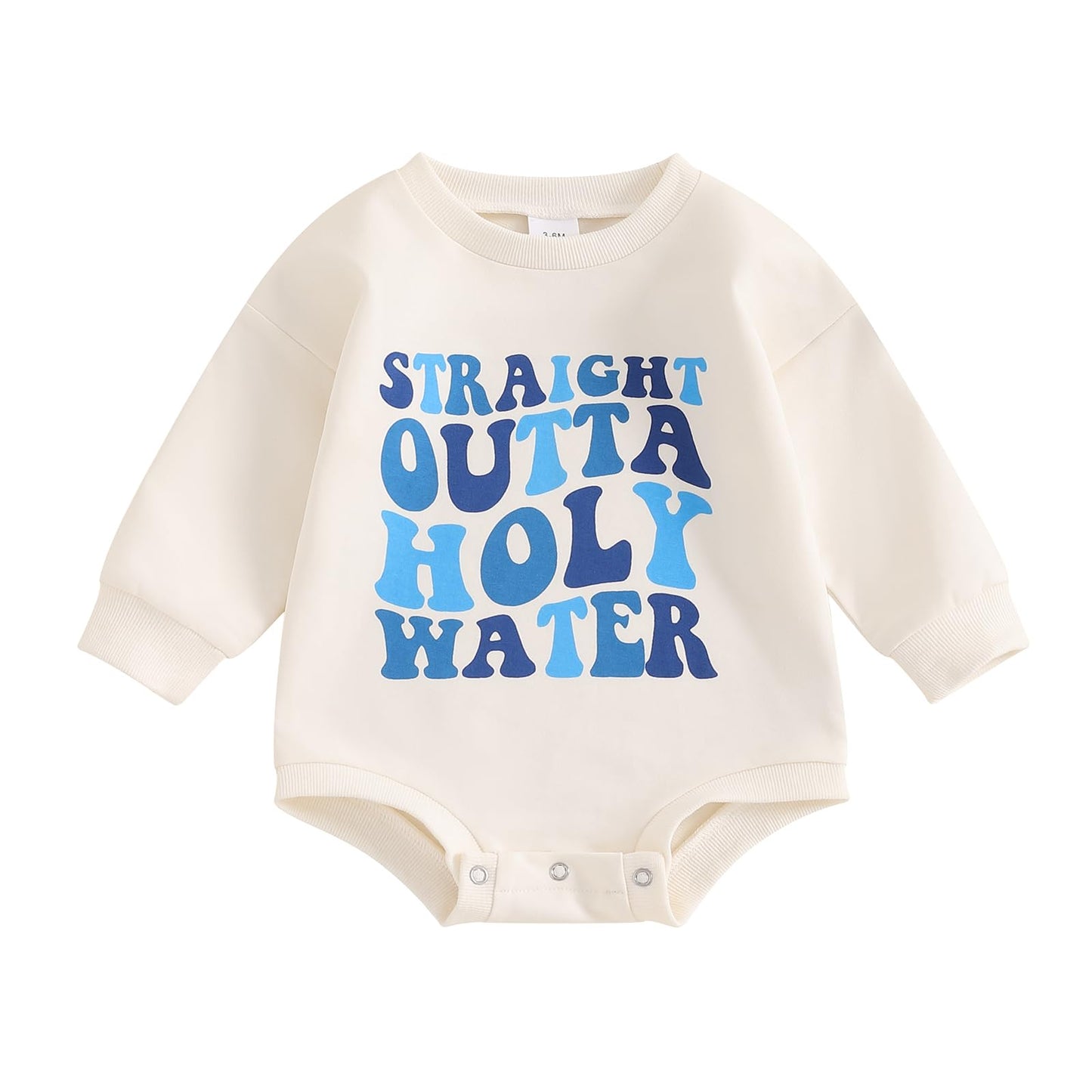 YOKJZJD Newborn Baby Girl Boy Baptism Outfits Straight Outta Holy Water Bubble Romper Sweatshirt Fall Christening Bodysuit (Blue