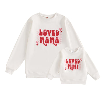 Aiwpstoin Mommy and Me Valentines Day Outfit Long Sleeve Crewneck Sweatshirt Pullover Family Matching Shirt Mama Baby Clothes (W