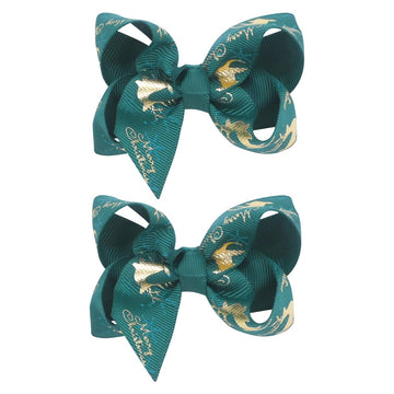 2Pcs Christmas Hair Bows For Girls 3 Inches Green Elk Grosgrain Ribbon Hair Accessories Small Xmas Boutique Hair Clips Elk Chris
