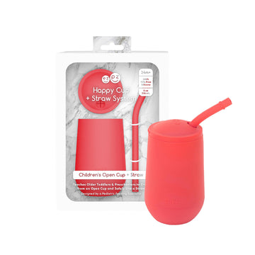 Ezpz Happy Cup + Straw System - 24 Months+ (Coral) - 100% Silicone Cup + Straw For Older Toddler + Preschoolers