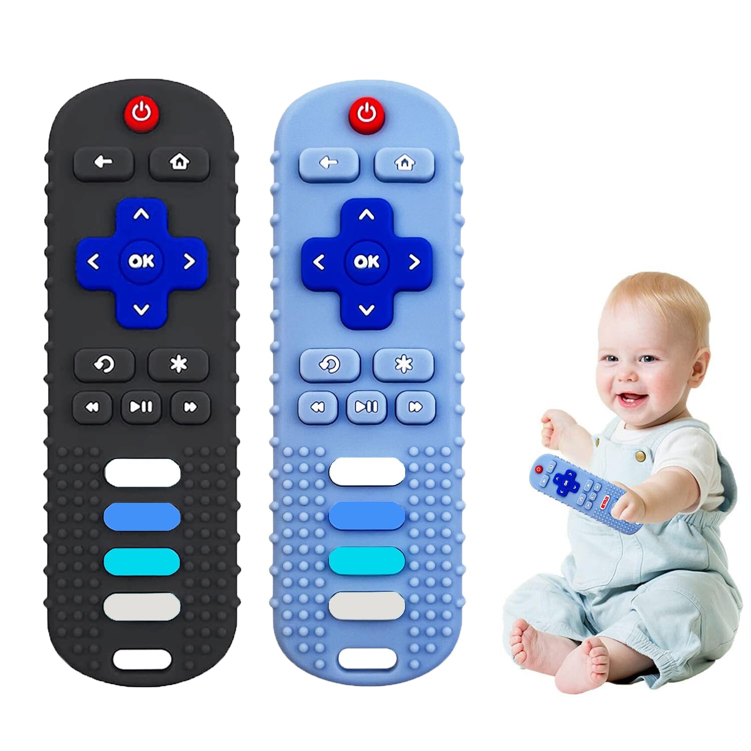 Silicone Baby Teething Toys for Babies 3 6 18 24 Months,Baby Silicone Chew Toys,Remote Control Shape Teething Toys,BPA Free (L-B