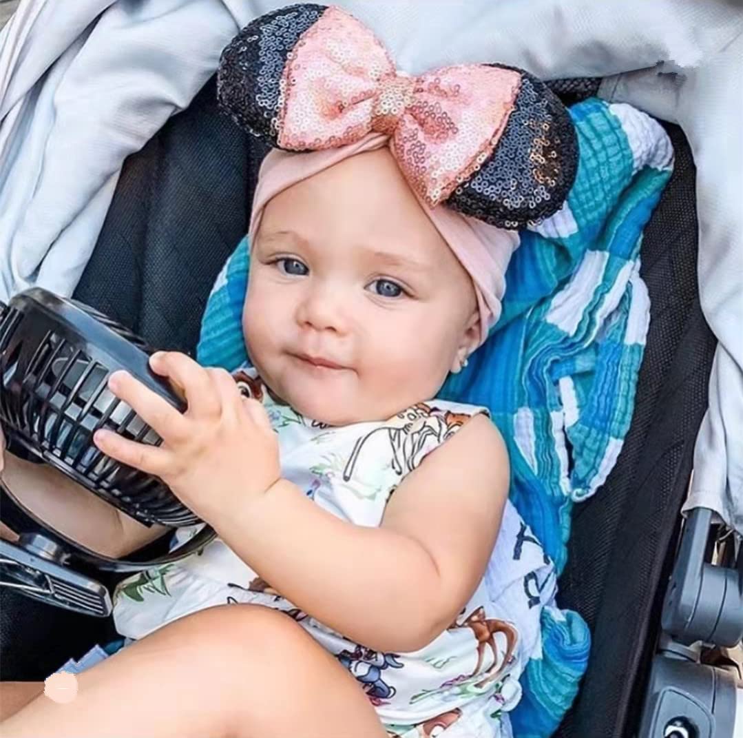 Jiahang Baby Girl Mouse Ears Turban Headwrap With Sequin Bows, Wide Velvet Hairband, Hair Bow Headband For Newborn Toddler, Kids