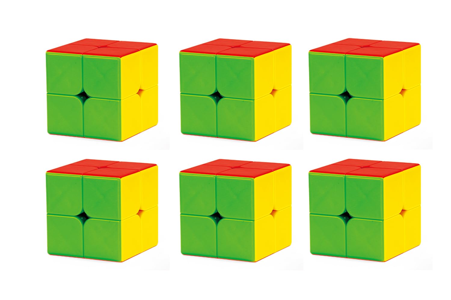 Speed Cube 2x2 Set of 6 Pack, Stickerless, Anti-POP Structure Speed Cubes, Party Toys Puzzle Cubes for Kids, All Ages, Suitable 