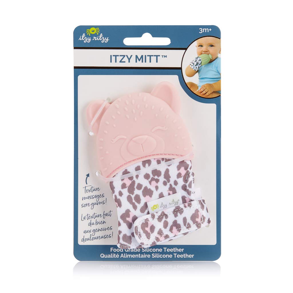 Itzy Ritzy Silicone Teething Mitt - Soothing Infant Teething Mitten w/Adjustable Strap, Crinkle Sound, Textured Silicone to Soot