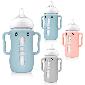 3 Pack Cute Silicone Sleeves With Handles For Avent Natural Glass Baby Bottles - Anti Breakage Holder, Compatible With Philips A