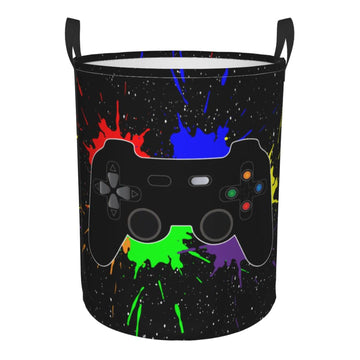 Gbuzozie 62L Round Laundry Hamper Game Joystick Storage Basket Waterproof Coating Organizer Bin For Nursery Clothes Toys