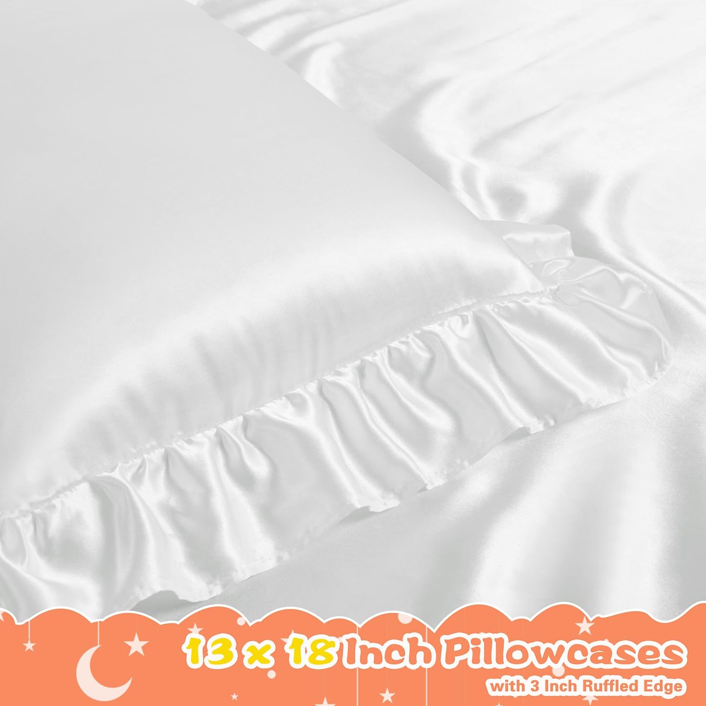 Entisn Ruffle Satin Toddler Pillowcase Set Of 2, 13 X 18 Inch Toddler Silky Pillow Covers With Envelope Closure, Anti Wrinkle So
