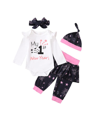Aslaylme Baby Girl New Year Outfit Newborn 1St New Year Clothes First New Year Bodysuit (White-Long,3-6 Months)