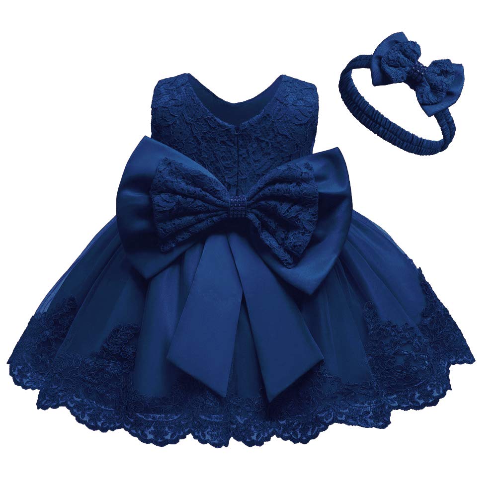 Baby Christmas Embroidery Lace Dresses Little Kid Easter Halloween Wedding Formal Event Dress (Navy 8348,24M)