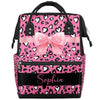 Leopard Print Bow Diaper Backpack Diaper Bags for Baby Girls Boys Nappy Bag with Name Stroller Backpack for Travel with Baby
