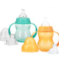 Nuby 3-Stage Wide Neck No Spill Bottle With Handles And Non-Drip Juice Spout, 3 Months, 8 Ounce, 2 Count, (Orange/Turquoise)