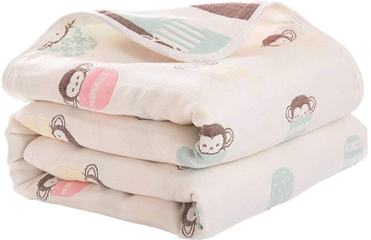SYGA Babys 6 Layer Muslin Cotton Stroller Cover Swaddle Wrap Receiving Blanket (110, Monkey)