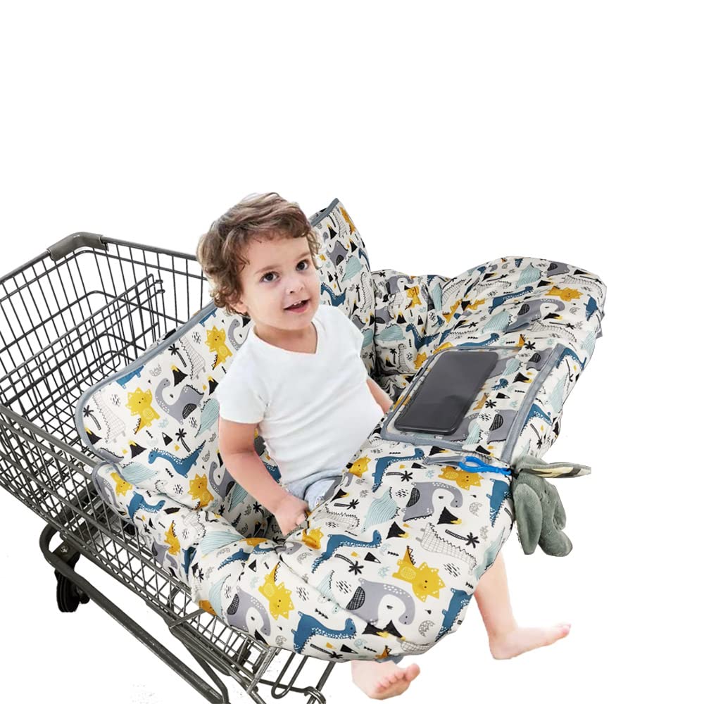 Shopping Cart Cover For Baby/Toddler With Pillow, Cozy High Chair Cover, Removable Bolster Positioner, Dinosaur