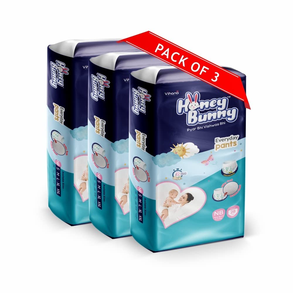 Honey Bunny Everyday Baby Diapers Pants | Extra Extra Small (Xxs), 84 Count, New Born | Silky Soft On Skin | 12 Hours Protection