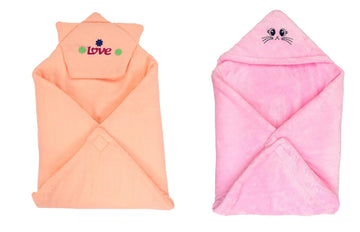 CTMKIDS Baby Wrap with Cap for Kids 74x74 cm  Peach & Single Baby Wrap with Cap for Kids 74x74 cm  Pink