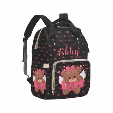 Artsadd Personalized Nappy Bag With Name, Large Capacity Baby Diaper Bags, Custom Pink Crown Daypack Casual Shoulder Bag Diaper