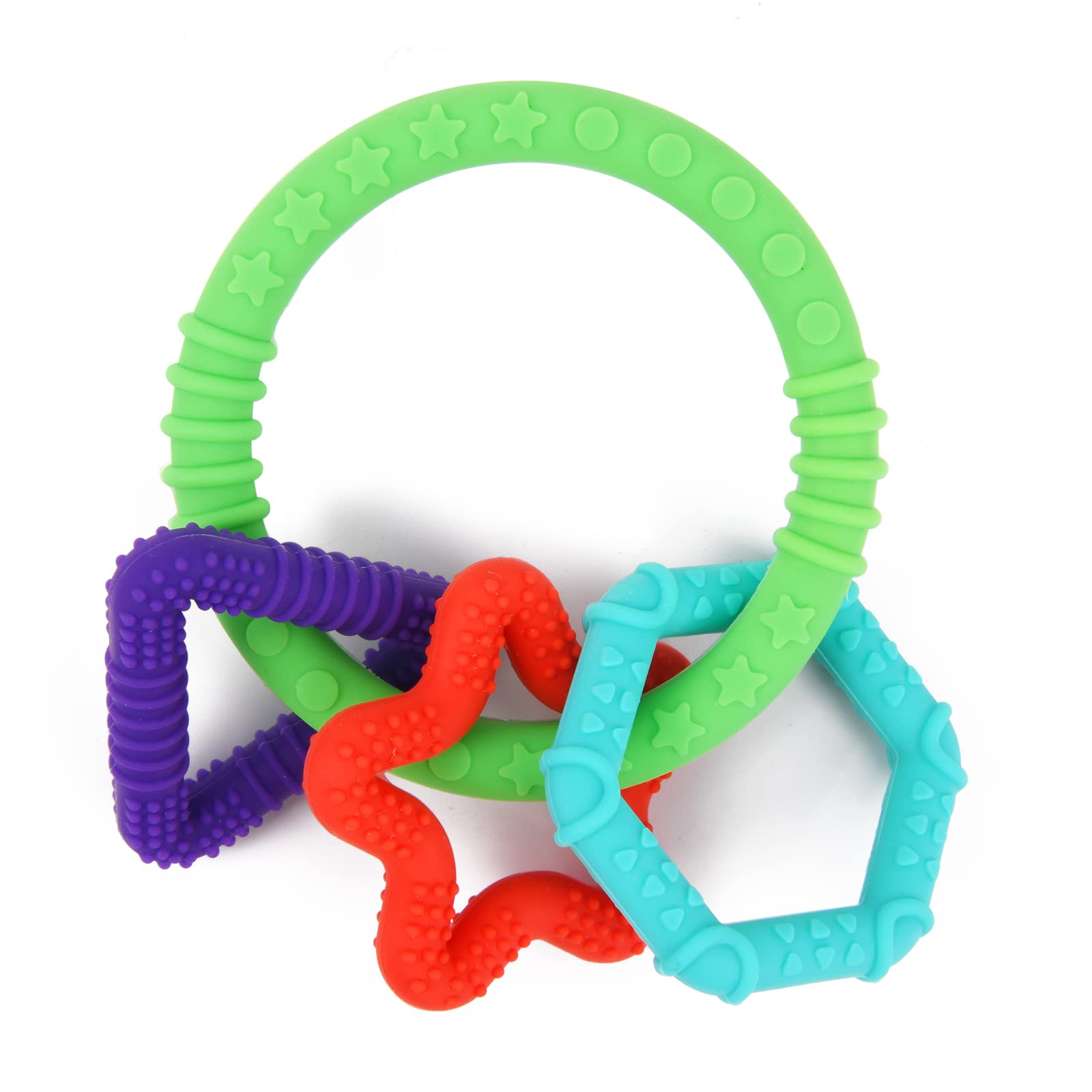 Baby Teething Toys,Silicone Bracelet Teether,Soft Teething Ring with 3 Teethers,Food-Grade Baby Chew Toy Massage Gums,Great Gift