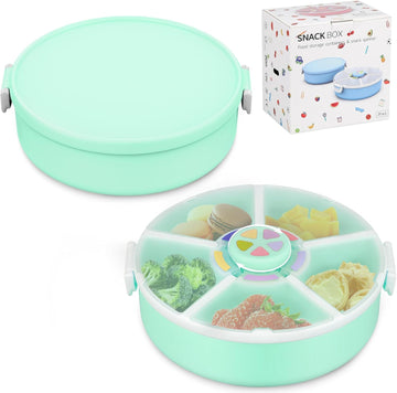 JOOPETALK Kids Rotating Snack Container Set - 2-Pack, Includes 1 Rotating Snack Container & 1 Round Sectioned Snack Box, BPA-Fr