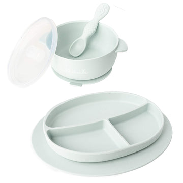 Ullabelle Suction Toddler Plates & Bowls Complete Set W/Spoon- Bpa Free 100% Food Grade Silicone- Microwave & Dishwasher Safe Ba