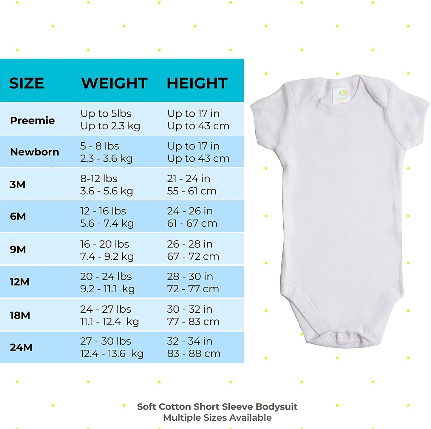 Spasilk Baby 5 Pack Short Sleeve Cotton Bodysuits For Infant And Newborns, White, 9 Months