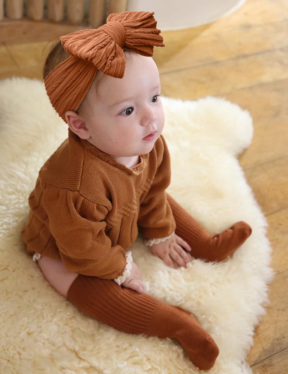 Zurlefy Rust Nylon Baby Headbands Bows, Stretchy Gray Infant Headband Bows For Baby Girls Head Wraps Newborn Toddler Unisex (03H