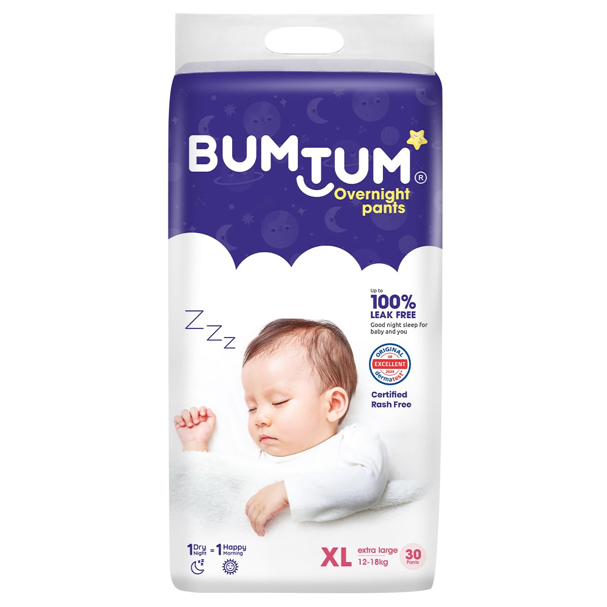 Bumtum Baby Overnight Diaper Pants  Size Xl (1218 Kg), 30 Count | All Night Absorption With Pillow Soft Comfort | No Leak | 10