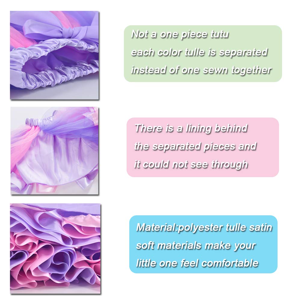 Jiaduo Girls Unicorn Costume Rainbow Tutu With White Shirt, Headband & Satin Sash Light Purple Medium/2-4T