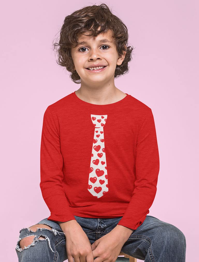 Red Hearts Tie Girls Boys Valentines Day Shirt Toddler Kids Long Sleeve T-Shirt 5T Red