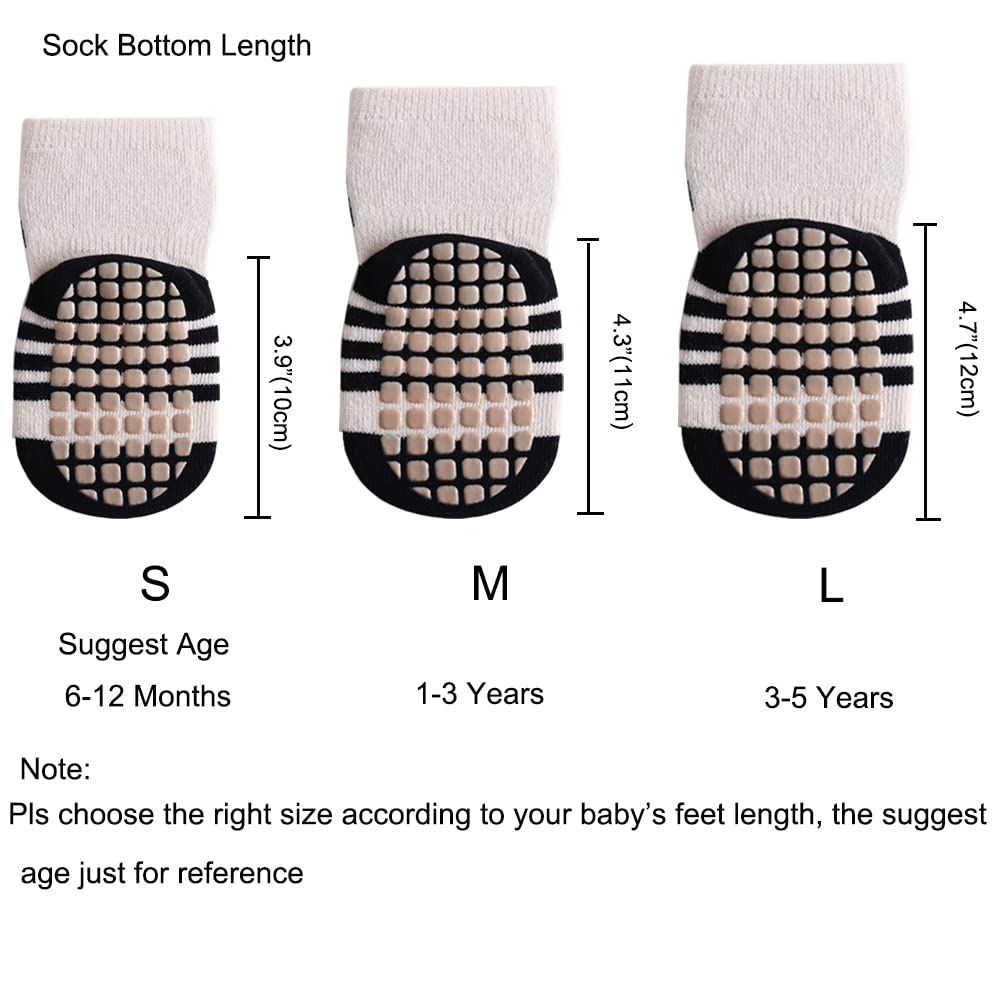 Exegawe Toddler Non Slip Socks, Cute Baby Socks With Grips Crew Socks 5 Pairs(G,M/1-3Y)