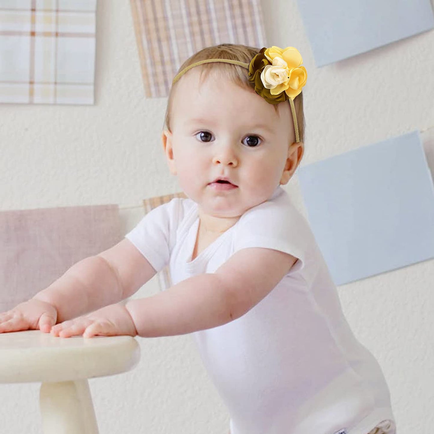 Cinaci 18 Pack Colorful Daisy Rose Flower Hair Bows Chiffon Flowers Baby Headbands Handmade Floral Bow Elastic Stretchy Nylon Ha