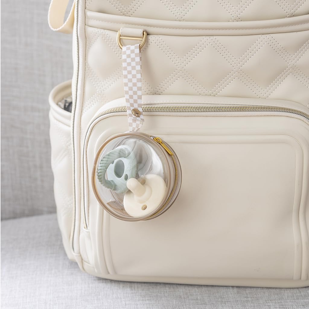Itzy Ritzy Clear Pacifier Case With Handle - Pacifier Pod Easily Attaches To Diaper Bag Or Purse; Holds 2 Pacifiers; Taupe
