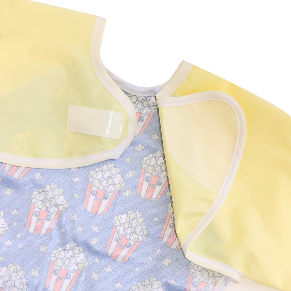 Hi Sprout Infant Toddler Baby Waterproof Sleeved Bib, Bib with Sleeves&Pocket, 6-24 Months (popcorn)