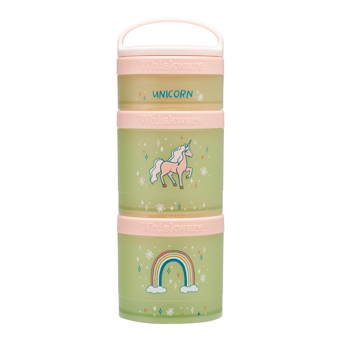 Whiskware Stackable Snack Containers for Kids and Toddlers, 3 Stackable Snack Cups for School or Travel, Unicorn(Pack of 1)