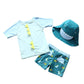 Best For All Baby Toddler Boys Two Pieces Swimsuit Set Swimwear Dinosaur Bathing Suit Rash Guards With Hat Upf 50+ (Lake Blue, 2
