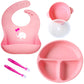 YMCF Products Baby or Toddler Feeding Set | Silicone Bib, Divided Plates, Suction Bowls & Spoons, Dishwasher-Safe, Easy-Wipe Cle