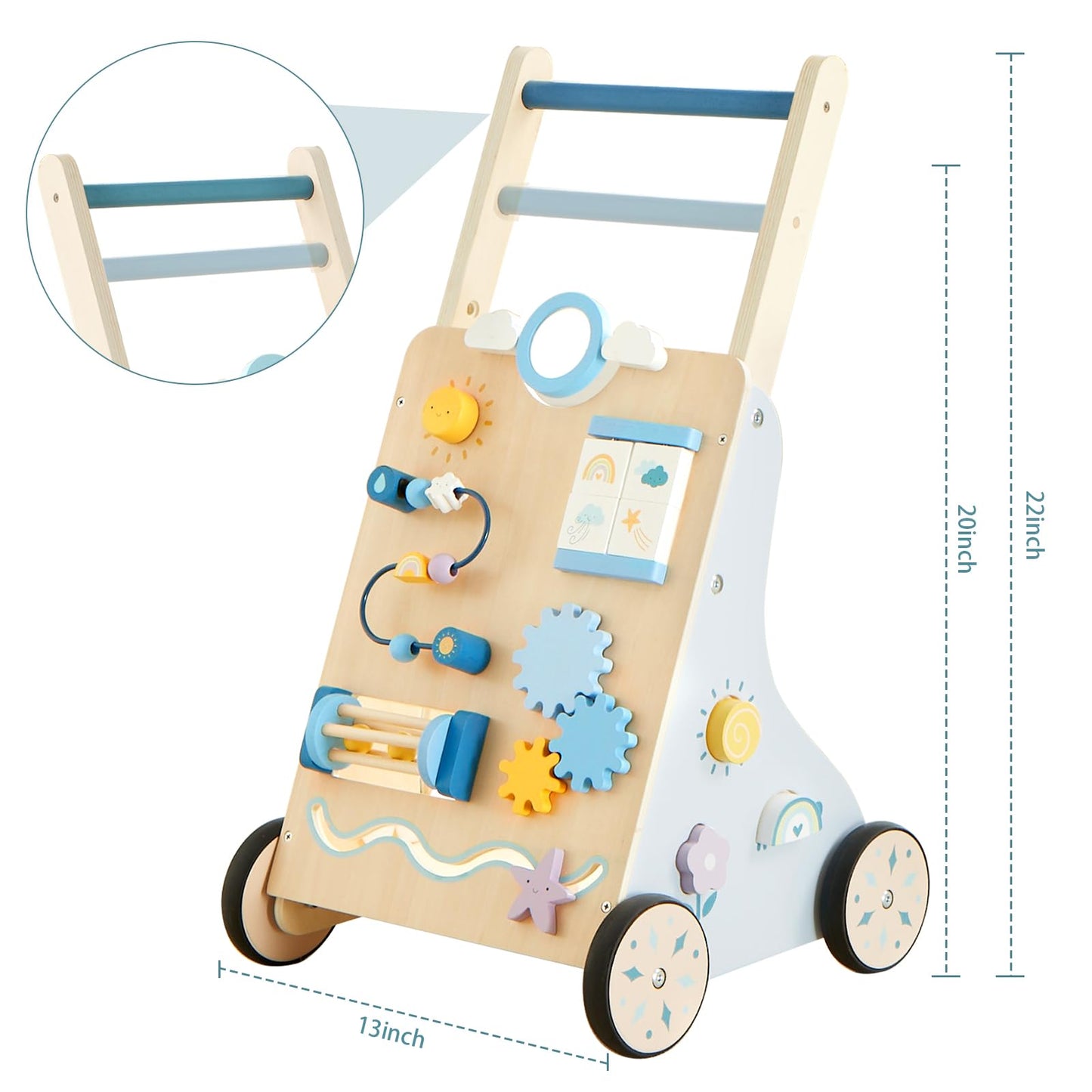 Beright Wooden Baby Walker, Wooden Baby Push Walker, Learning Activity Toys, Baby Push Toy Multiple Activities Center, Gift for