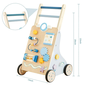 Beright Wooden Baby Walker, Wooden Baby Push Walker, Learning Activity Toys, Baby Push Toy Multiple Activities Center, Gift for