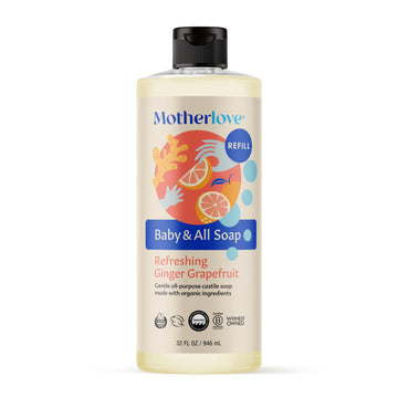 Motherlove Baby & All Soap (32 oz) Gentle Foaming All-Purpose Castile Soap Made with Organic Ingredients - Refreshing Ginger Gra