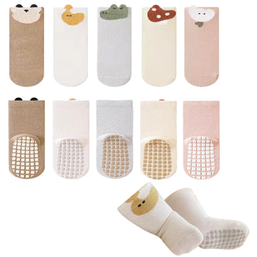 Freshfoot Cute And Colourful 100% Organic Cotton NonSlip Baby Socks For Boys And Girls With Grippers (Pack Of 5) (In, Age, 9 Mo
