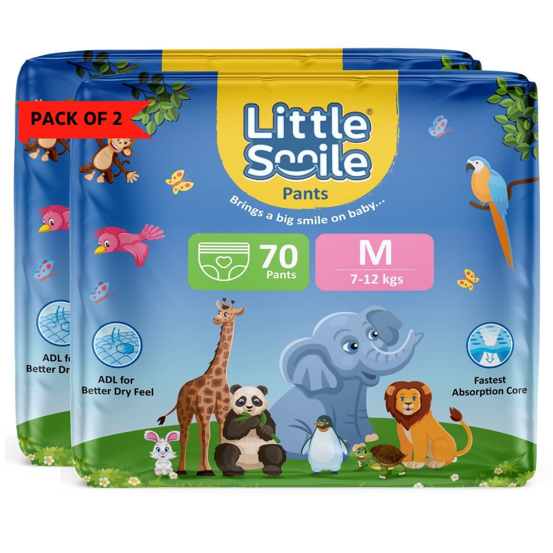 Little Smile Baby Diapers Pant Style | Medium (M) Size | Ideal For 712 Kgs Baby | 140 Count Odorless And Antibacterial Layer W