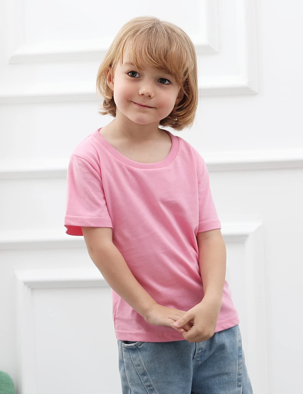 Cosland Toddler Plain Tshirts Baby Boy Shirt, Pink, 3T