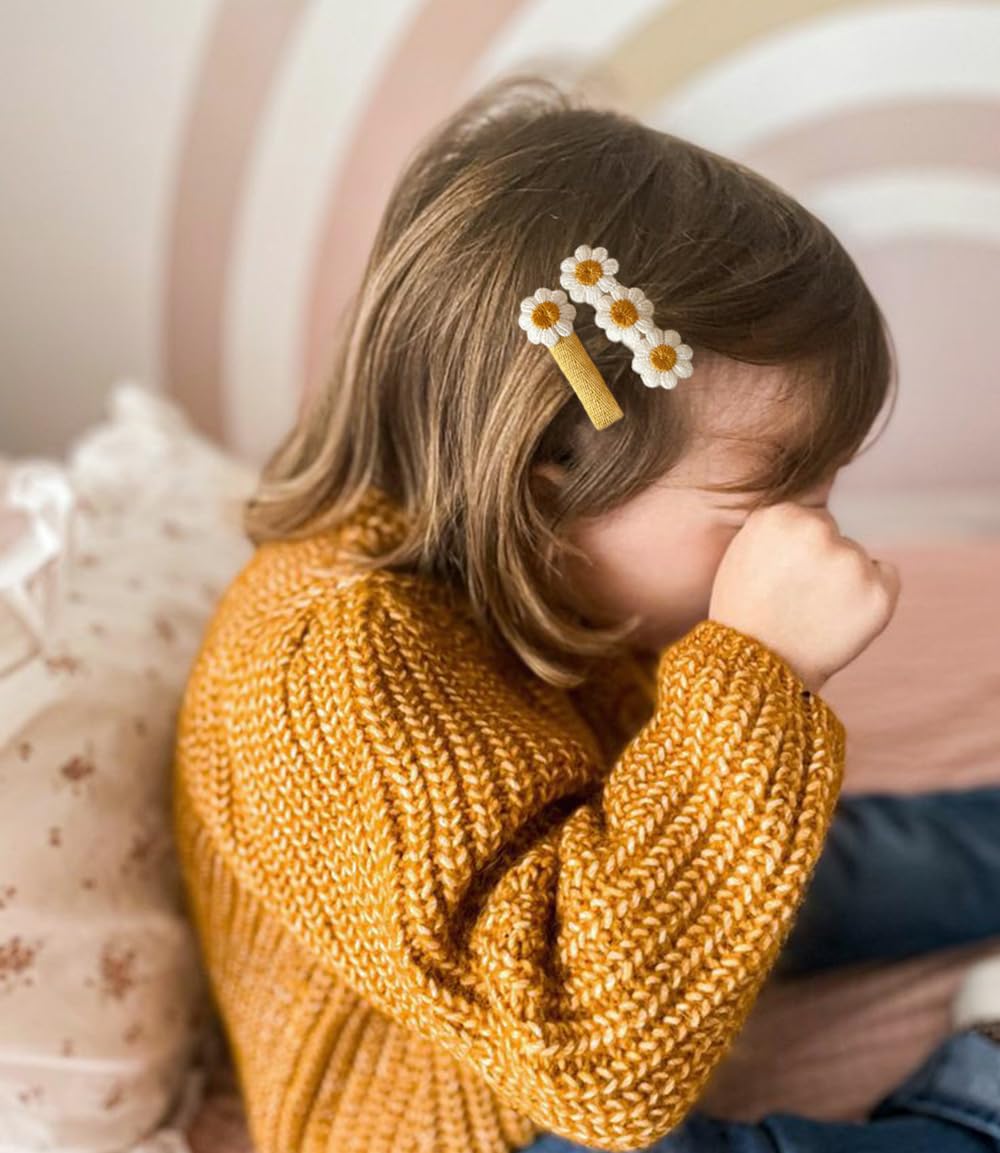 Cherssy 2' Daisy Flowers Hair Clips For Girls, 12 Pcs Cotton Fully Lined Alligator Clips, Non Slip Floral Baby Barrettes Hair P