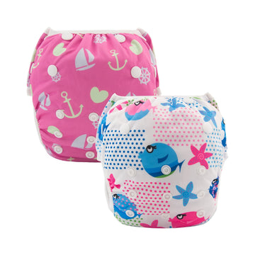 Alvababy Swim Diaper Large Size Baby Swim Diapers 2Pcs Reusable Washable Adjustable For Swimming Lesson Baby Toddler Girls 0-3T