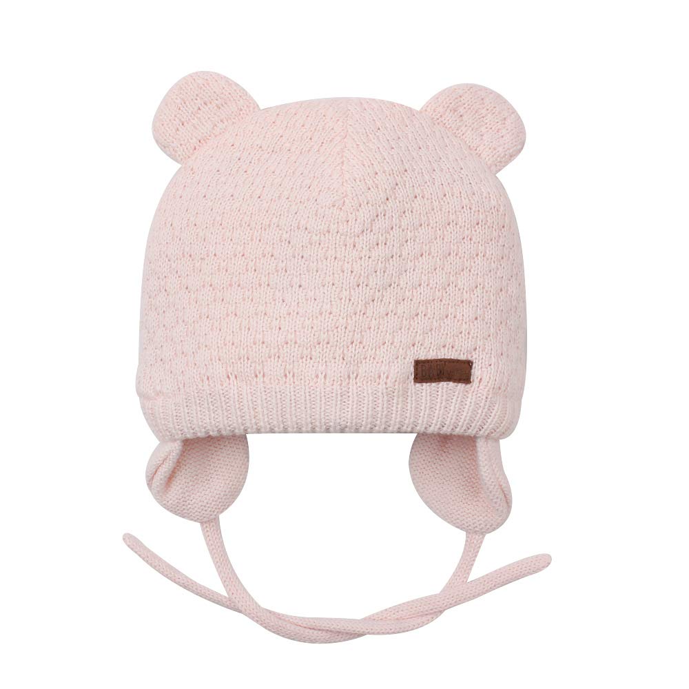Bavst Baby Beanie Hat For Winter With Earfalp Cute Bear Kids Toddler Girls Boys Warm Knit Cap 0-2Years(Pink, S)