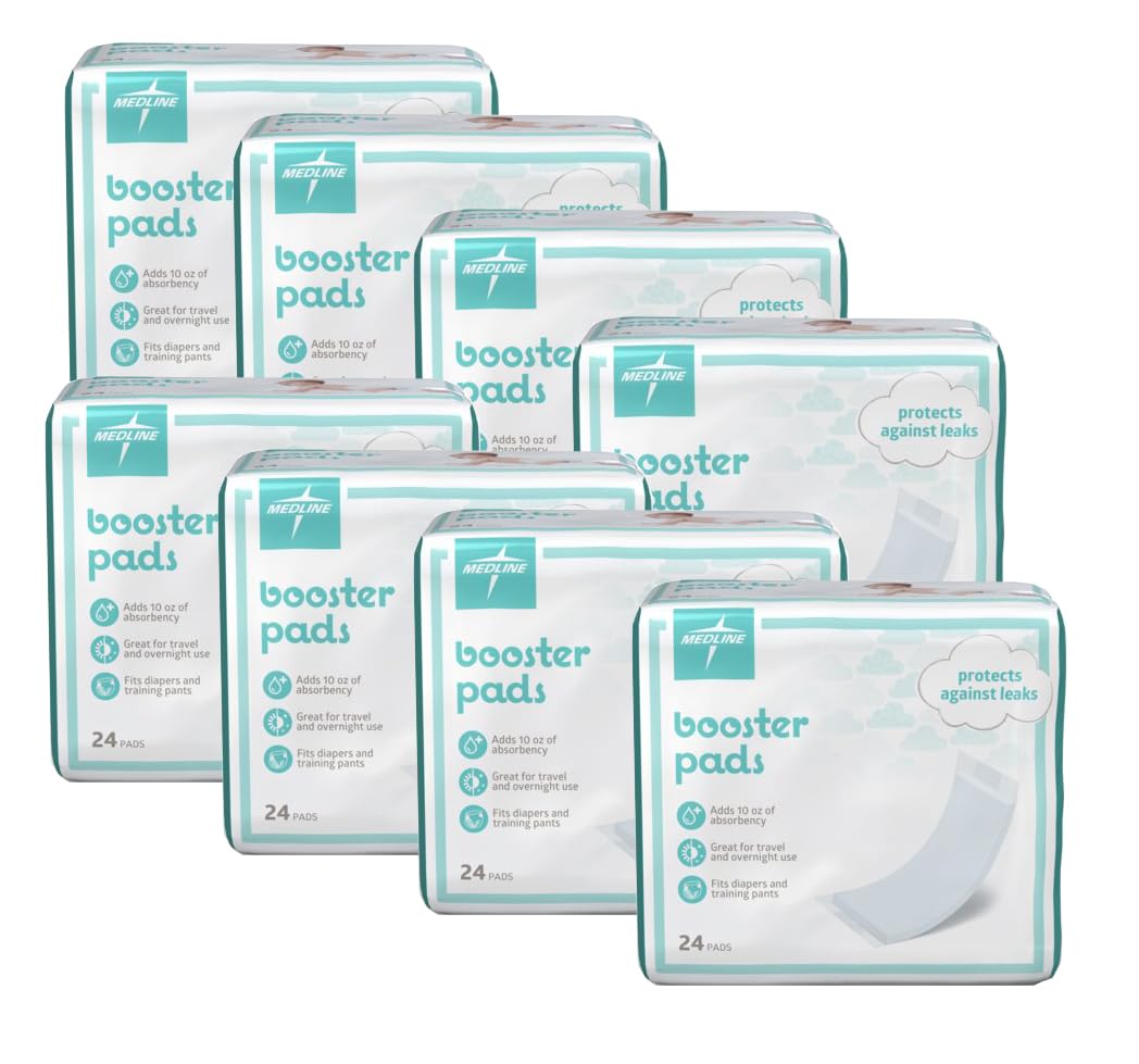 Medline Booster Pads With Adhesive, 192 Count, Baby Diaper Doubler For Overnight Use To Help Eliminate Leaks