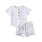 Fhutpw Baby Boys 2Pcs Summer Outfits Short Sleeve T-Shirt Tops Elastic Waistband Shorts Set Toddler Clothes (Linen White A1, 18-
