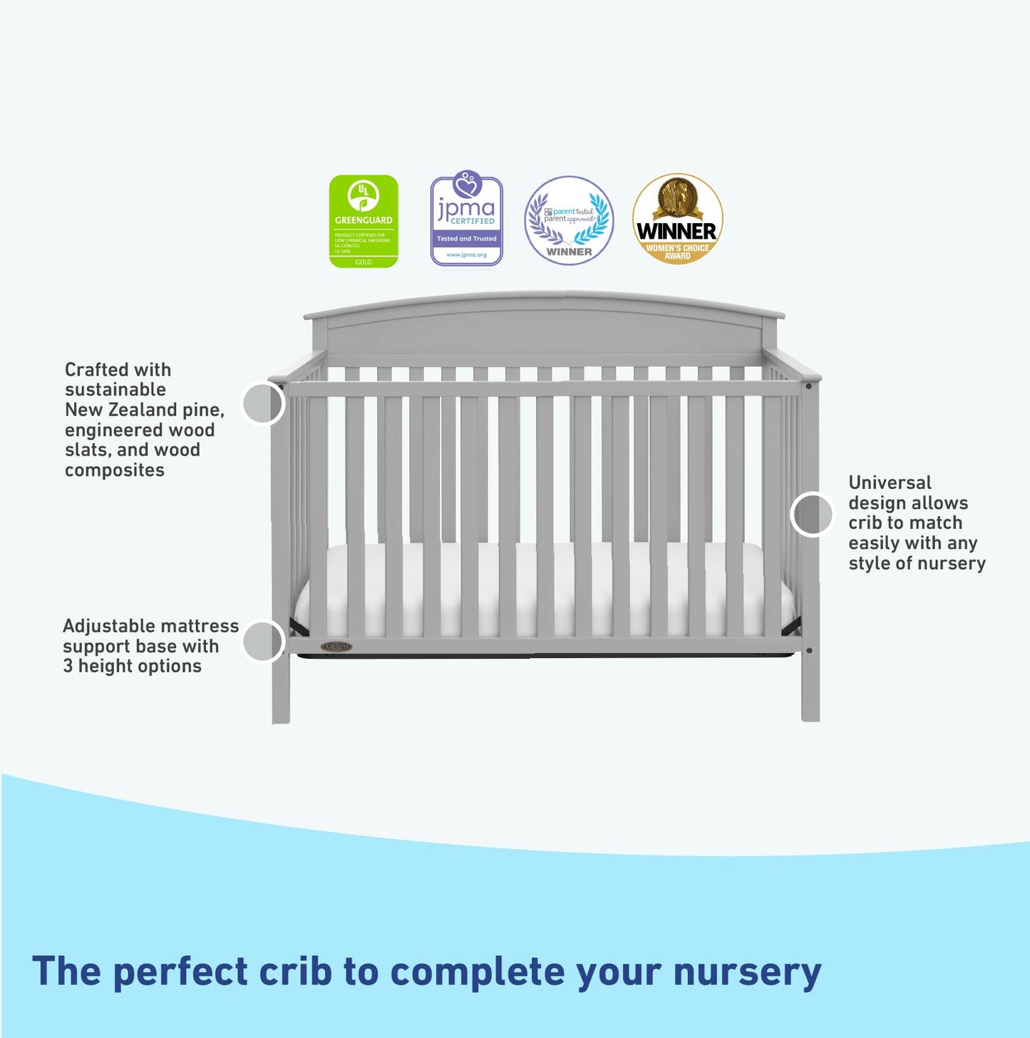 Graco Benton 5-In-1 Convertible Crib (Pebble Gray) - Greenguard Gold Certified, Converts From Baby Crib To Toddler Bed, Daybed A