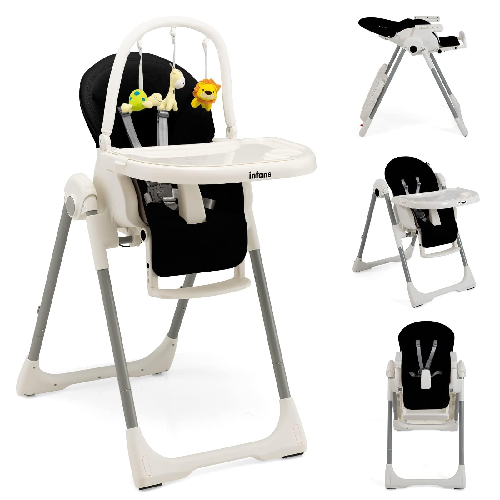 INFANS High Chair for Babies and Toddlers, Foldable Highchair with 7 Different Heights 4 Reclining Backrest Seat 3 Setting Footr